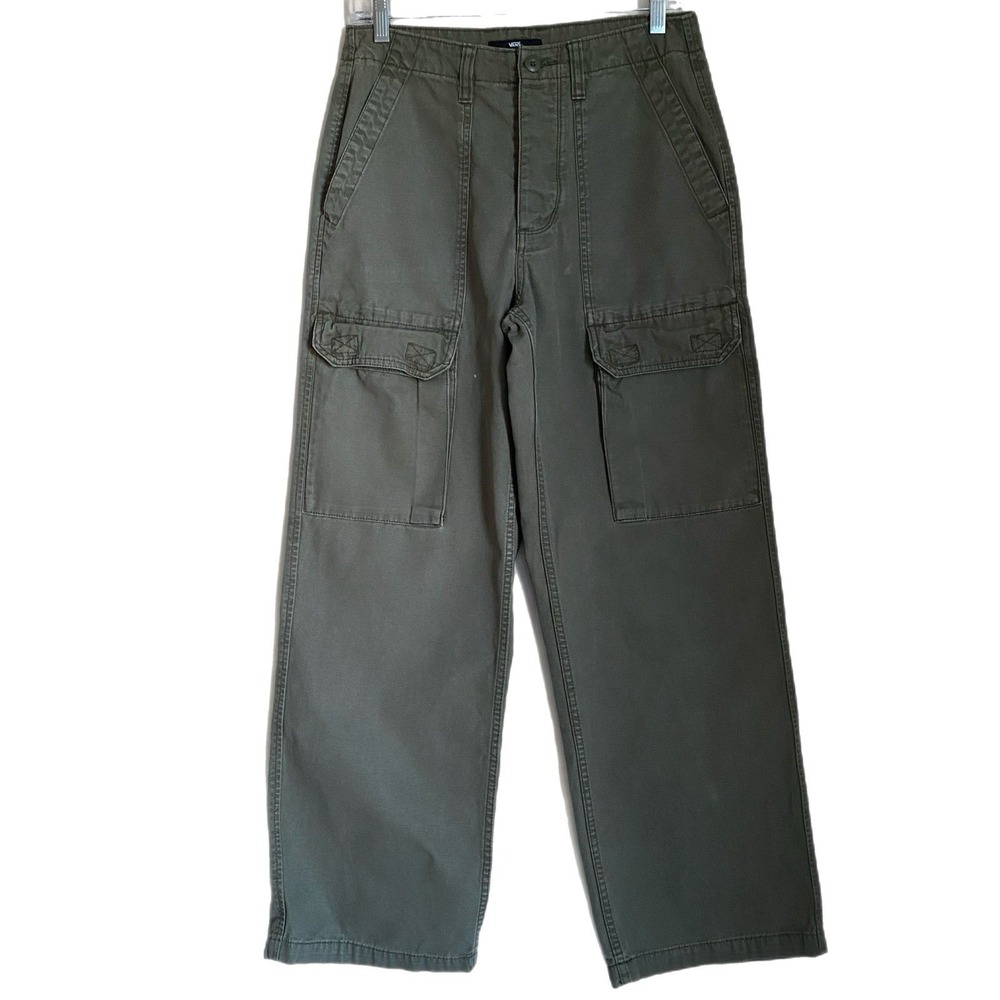Vans Cargo Pants Unisex 27x29 Olive Green Canvas Skater Casual Outdoor Baggy